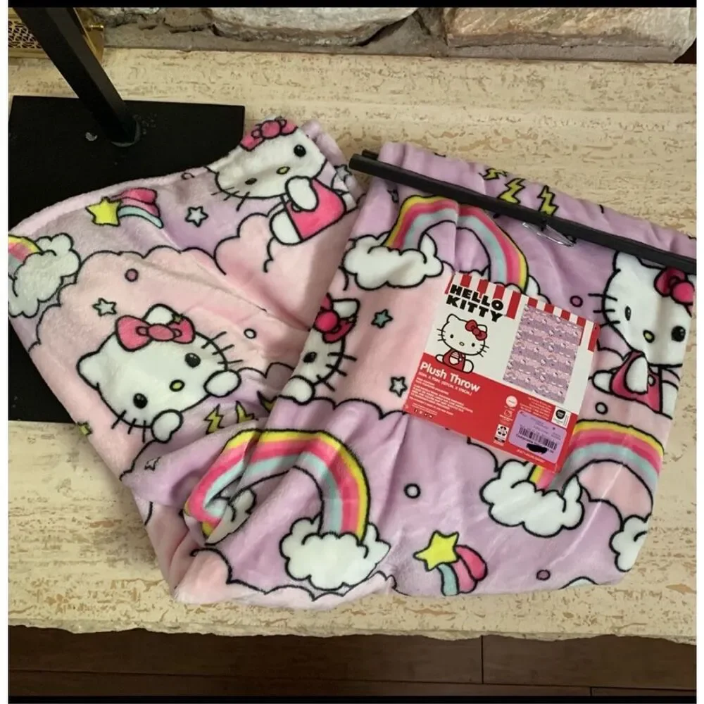 NWT Hello Kitty rainbow Lightning  storm plush throw blanket